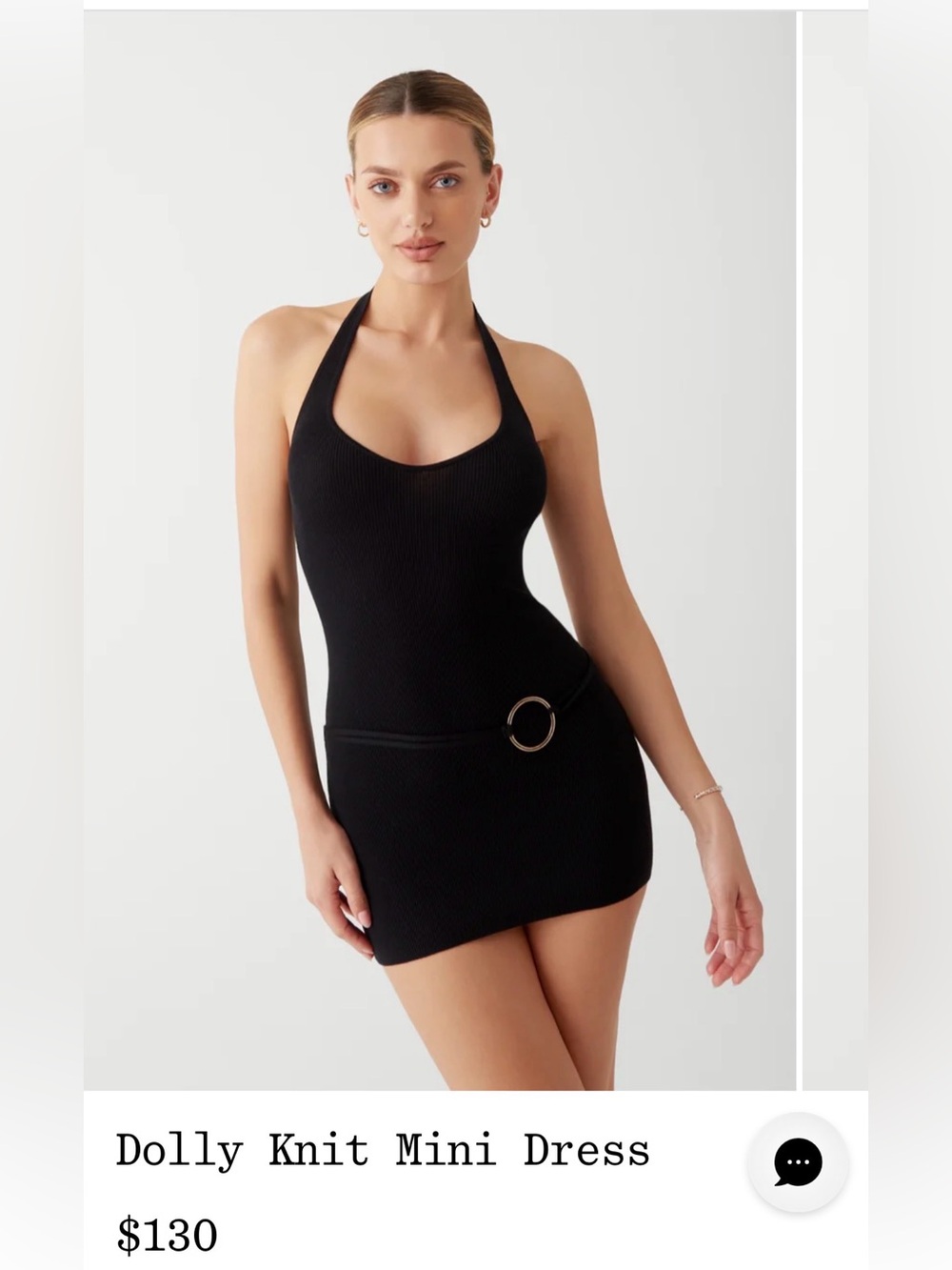 NEW Frankies Bikinis Dolly Knit Mini Dress in Black Halter Belted M. No Belt
